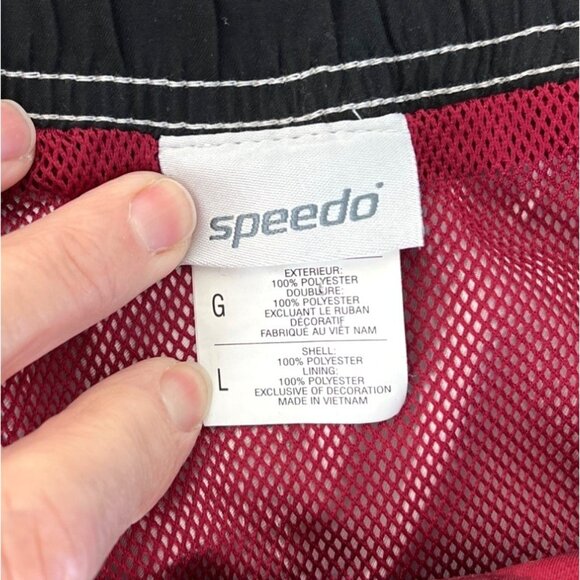 Speedo Mens Swim Trunks Size L Tropical Red Floral Mesh Lined Shorts Drawstring - Picture 5 of 15